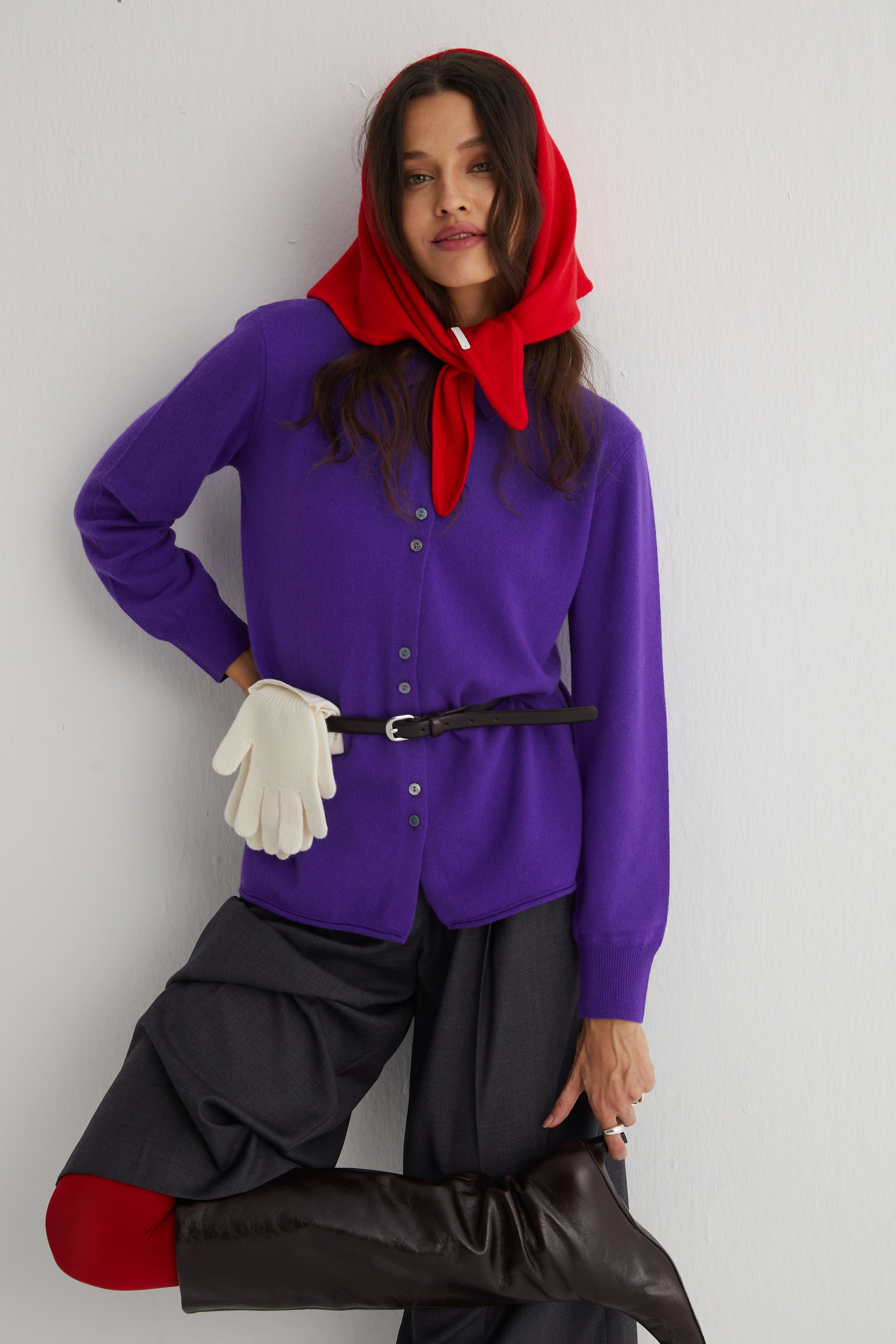 Mor Agata Saf Kaşmir Triko Gömlek